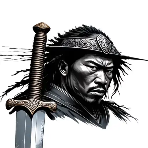 African American Samurai Portait With A Sword