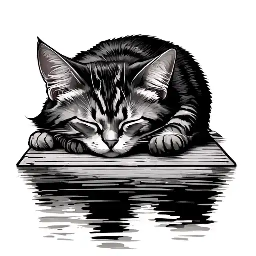 Cat Sleeping On A Dock
