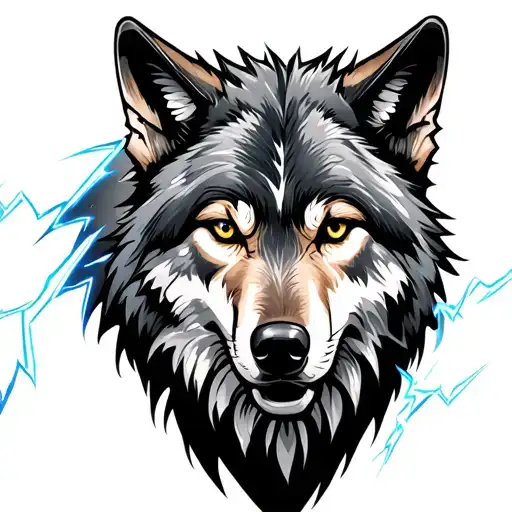 Wolf And Lightning Striking