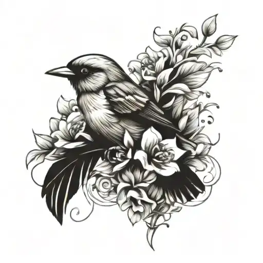 A Bird With Flowers