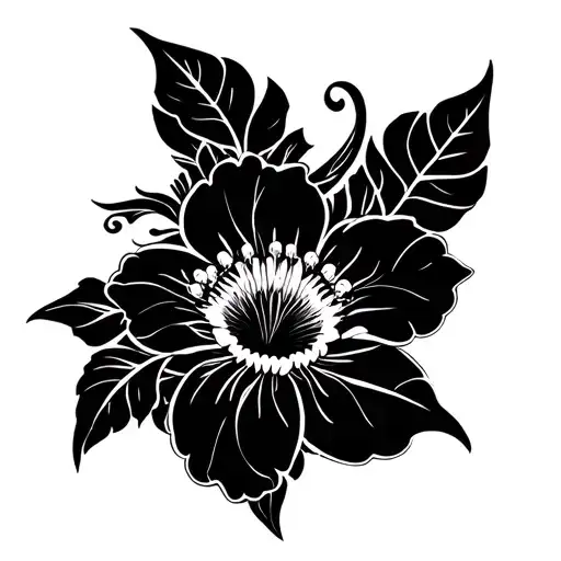 Polynesian Arm Tattoo With Mahori Patterns And Passionflower Hibiscus Flower
