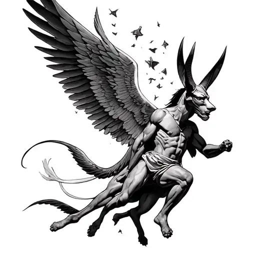 Icarus Falling With Anubis In The Background