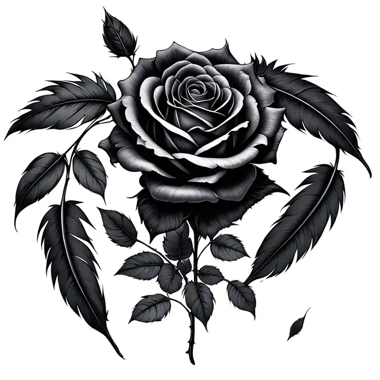 Black Rose And Raven Feathers Falling