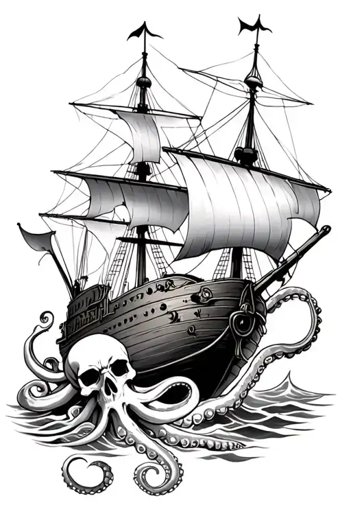 Pirate Ship With Octopus Taking It Down