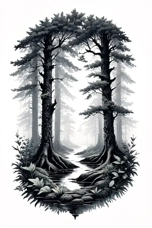 Forest Scene Featuring