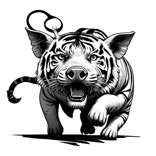 Tiger And Pig Charging