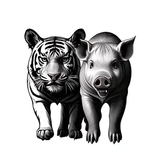 Tiger And Pig Side By Side Charging