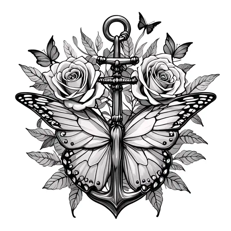 Butterflies Roses Anchor