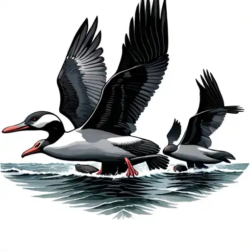 Albatross Flying Over Ocean With Two Babies