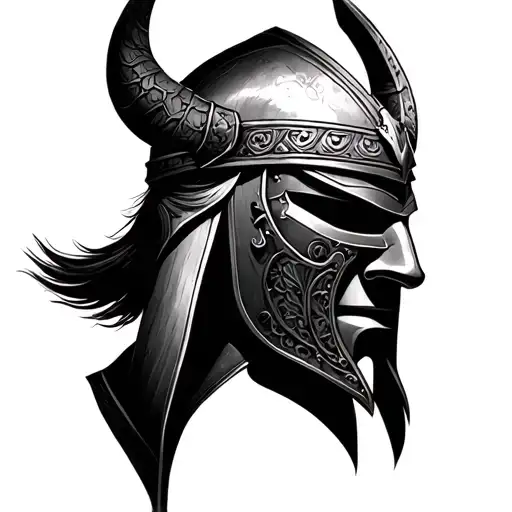 Half Viking Helmet And Half Samurai Warrior Mask Split