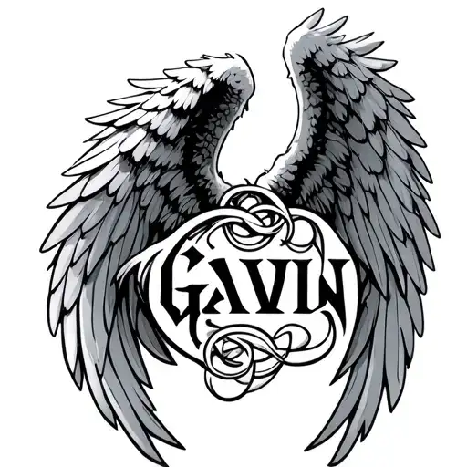The Name Gavin Intertwined With Majestic Angel Wings Spread Wide