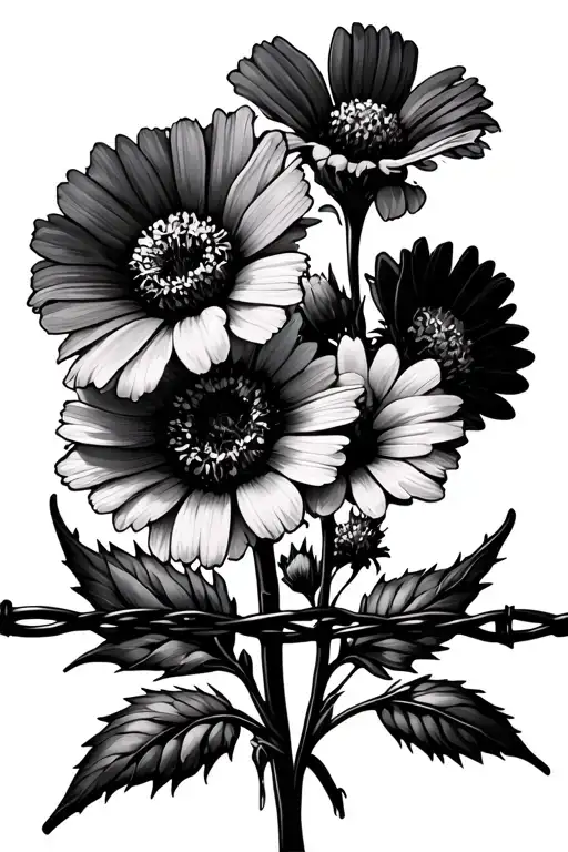 Wildflower With Barbed Wire On Either Side With Wildflowers Weaved Through The Barbed Wire