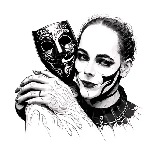 Tattoo Art Draw With A Puppeteer Holding A Mask