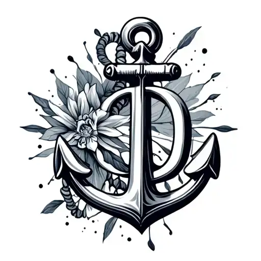 Anchor With Glowers And The Letter D