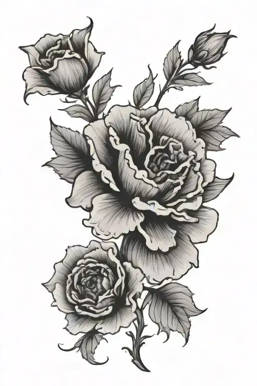 Thigh Carnation Tattoo With Hidden Semi Colon