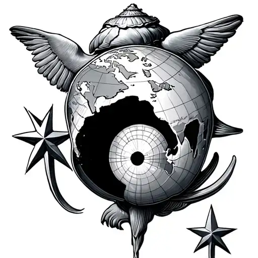 Shellback With Map Tattoo Featuring Star Where I Crossed The Equator