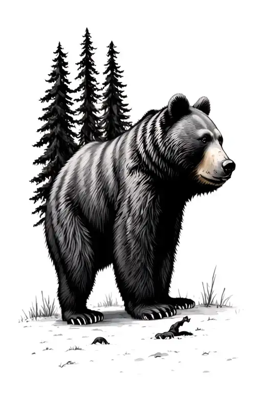 Tall Tree With Smaller Momma Bear Standing