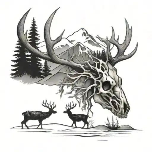 Trees Into Mountain Into Deer Skull