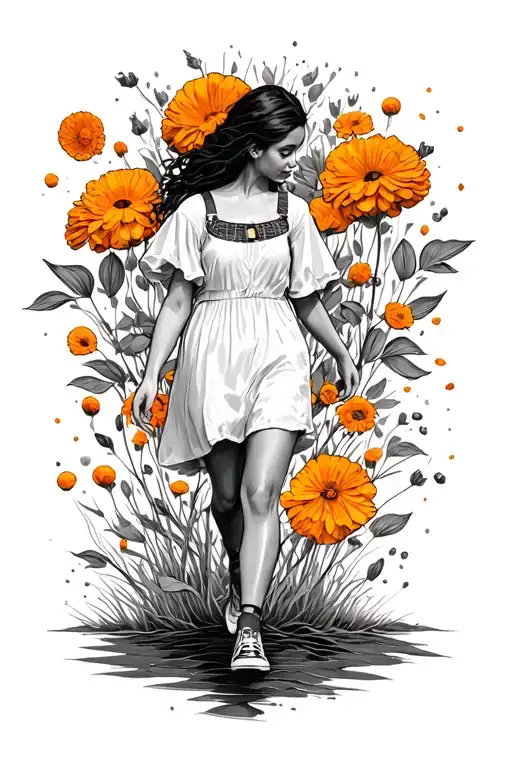 Walking On Marigold Pedals Falling