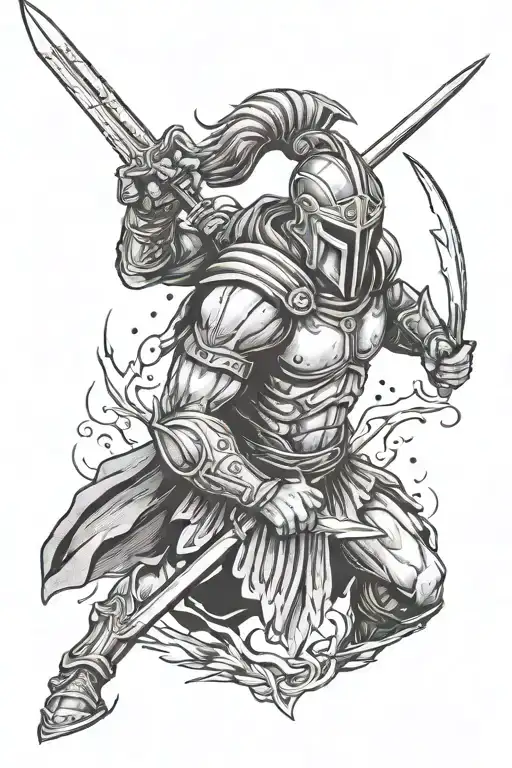 Beaten Spartan Warrior Wielding A Sword