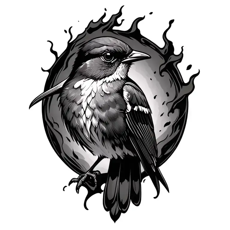 Robin Bird Rising From Ashes