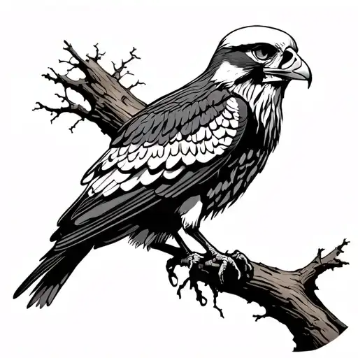 Falcon Skeleton Perched On A Branch