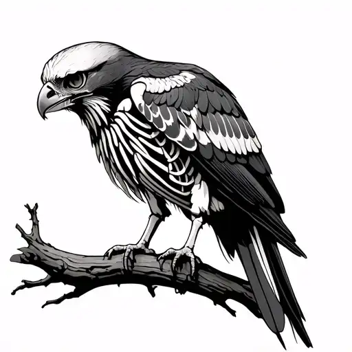 Skeleton Of A Falcon Perched On A Branch