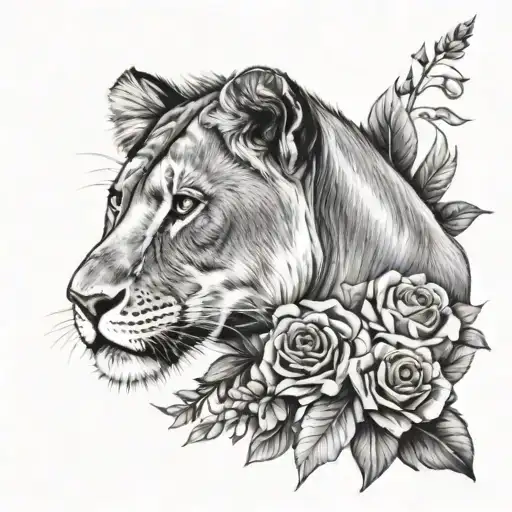Lioness With Flowers