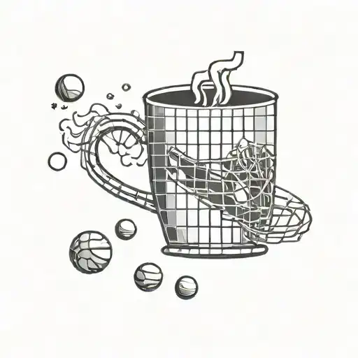 A Pixelated Coffee Mug With Basketball Hoops As Handles