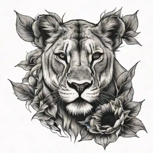Lioness With Sunflowers Above The Child