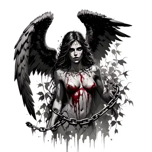 A Jacked Angel That Is Bloody And Beaten And Chained Down By Ivy