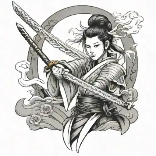 Women Samurai Holding Sword