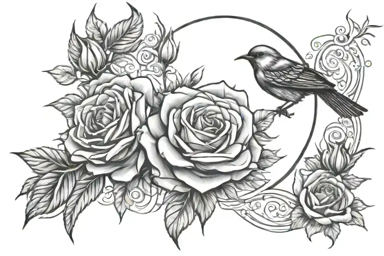 Roses One Bird Rising Sun And Direction
