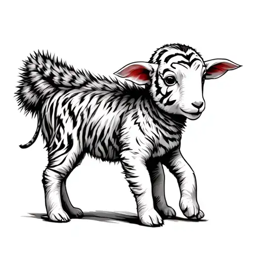 A Baby Lamb Carrying A Tigers Pelt On Its Back Like It's A Coat Or A Cape