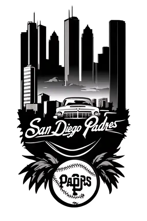San Diego Landmarks Themed With San Diego Padres Logo Included For Forearm