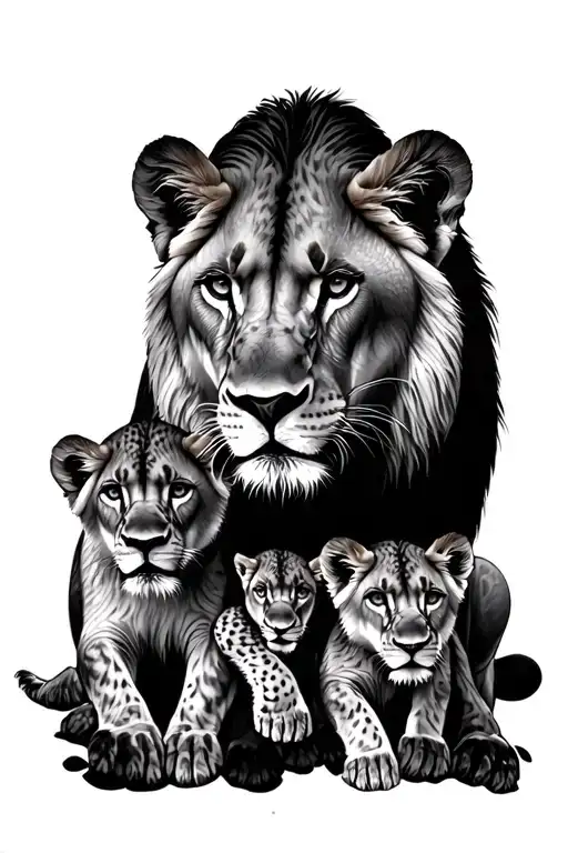 Lioness Protecting Her Cubs