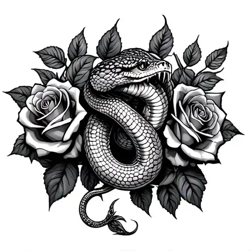 Cobra Around Hand And Roses