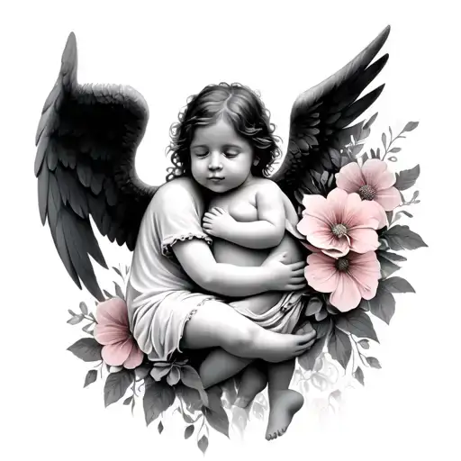 Baby Angel Being Held By Mum With Some Flowers Intertwined