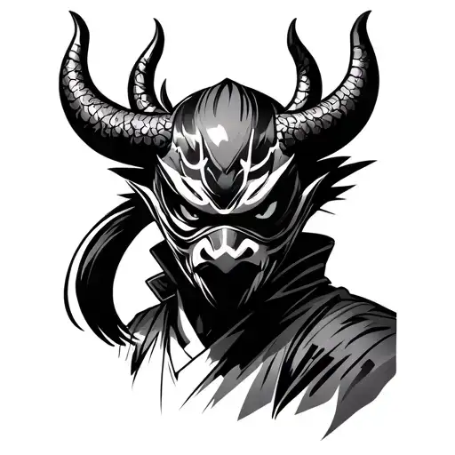 Japanese Ninja Wearing A Oni Mask