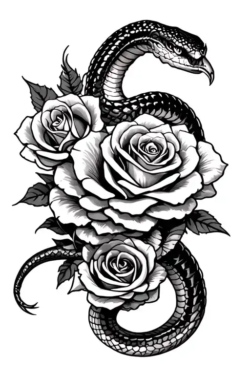 Cobra Wrapping Arms And Roses