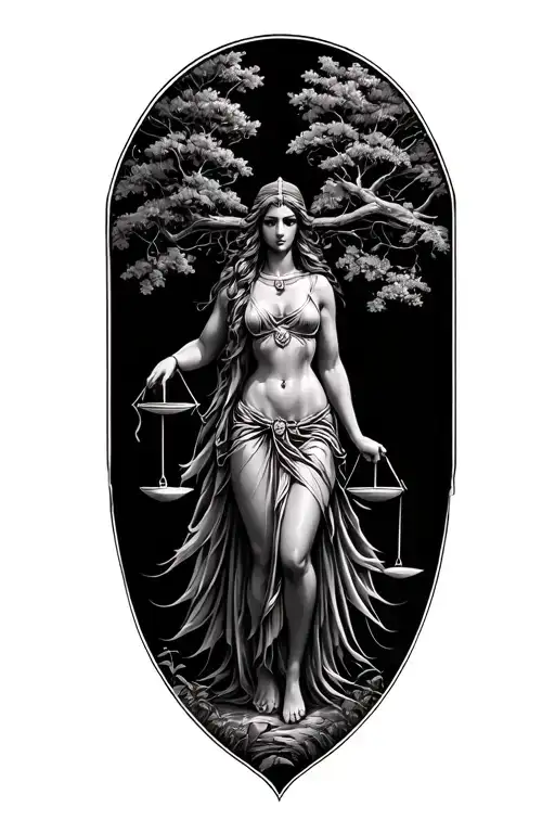 Libra Goddess In Nature Elements Like Trees
