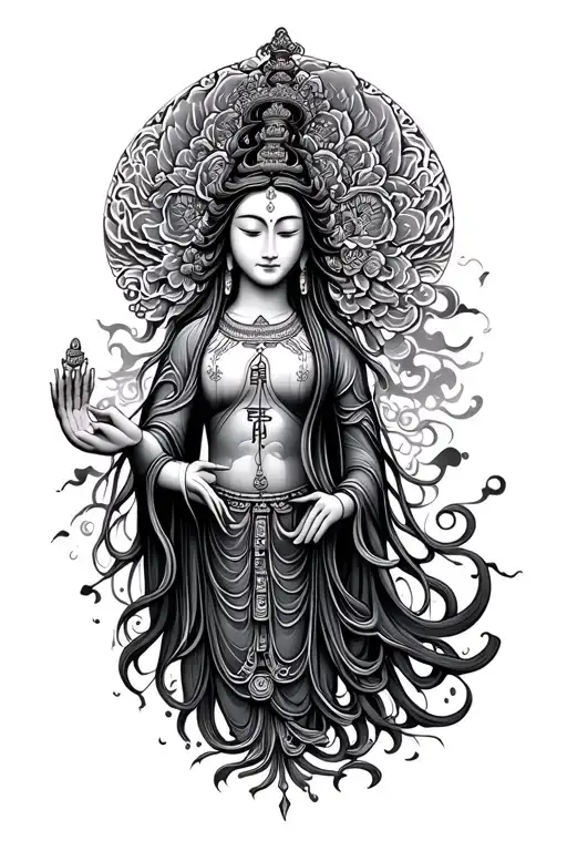 Chinese Guan Yin Tattoo Design