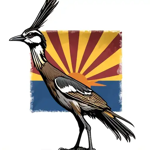 Realistic Road Runner With Arizona State Flag Intertwined