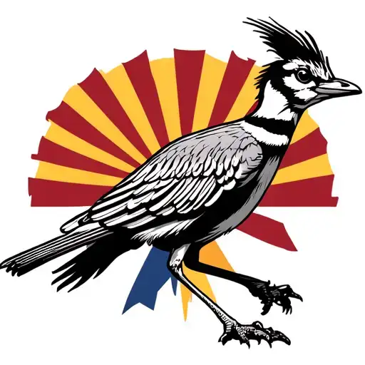 Realistic Road Runner With Arizona State Flag Intertwined