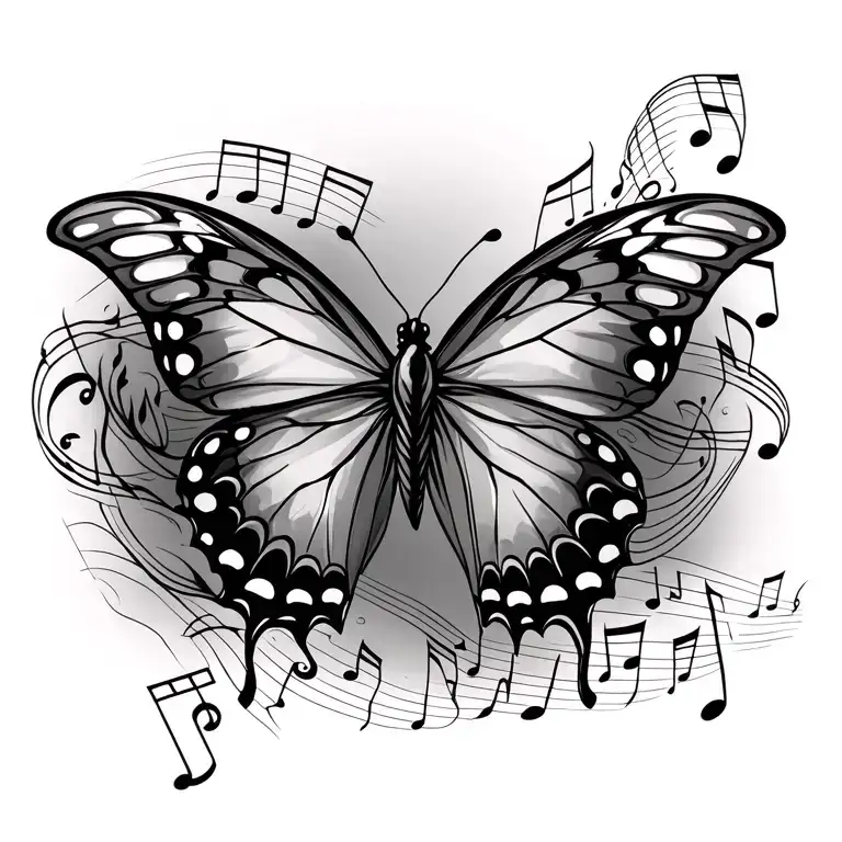 Butterfly And Music Notes Flowing