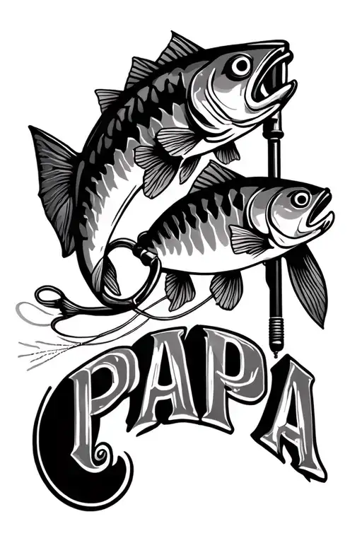 Fishing Pole With Fishing Line Spelling Papa