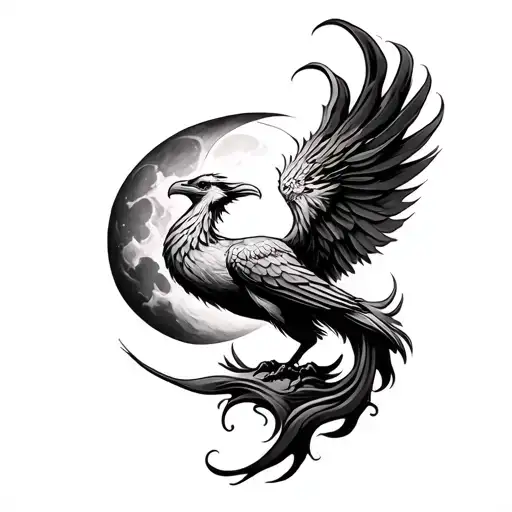 Fire Pheonix With Moon Rising