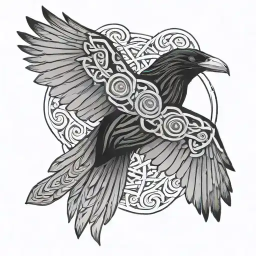 Viking Knotwork Raven Flying