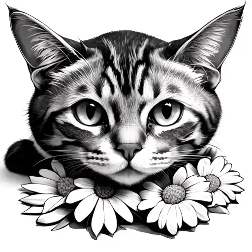 Cat Laying Down On Top Of Flowers