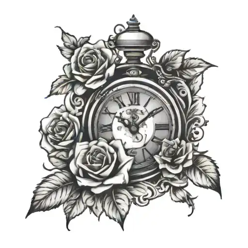 Small Roses Surrounding A Vintage Clock